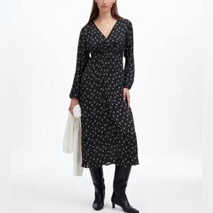 Madewell Floral Ruched Midi Dress in Black Size 8